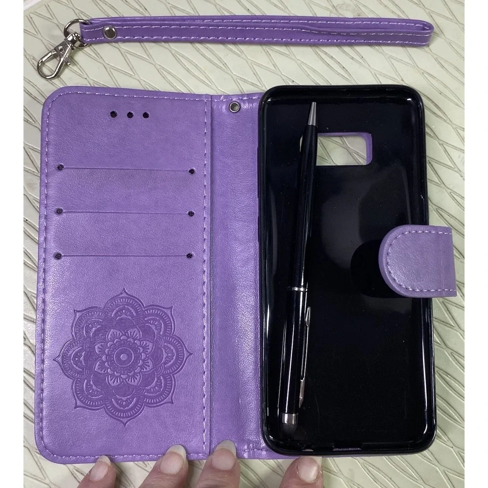 SAMSUNG GALAXY S8 Pro Case‎ Purple Mandala Phone Case W/Wrist Strap NEW 6x3x1/2